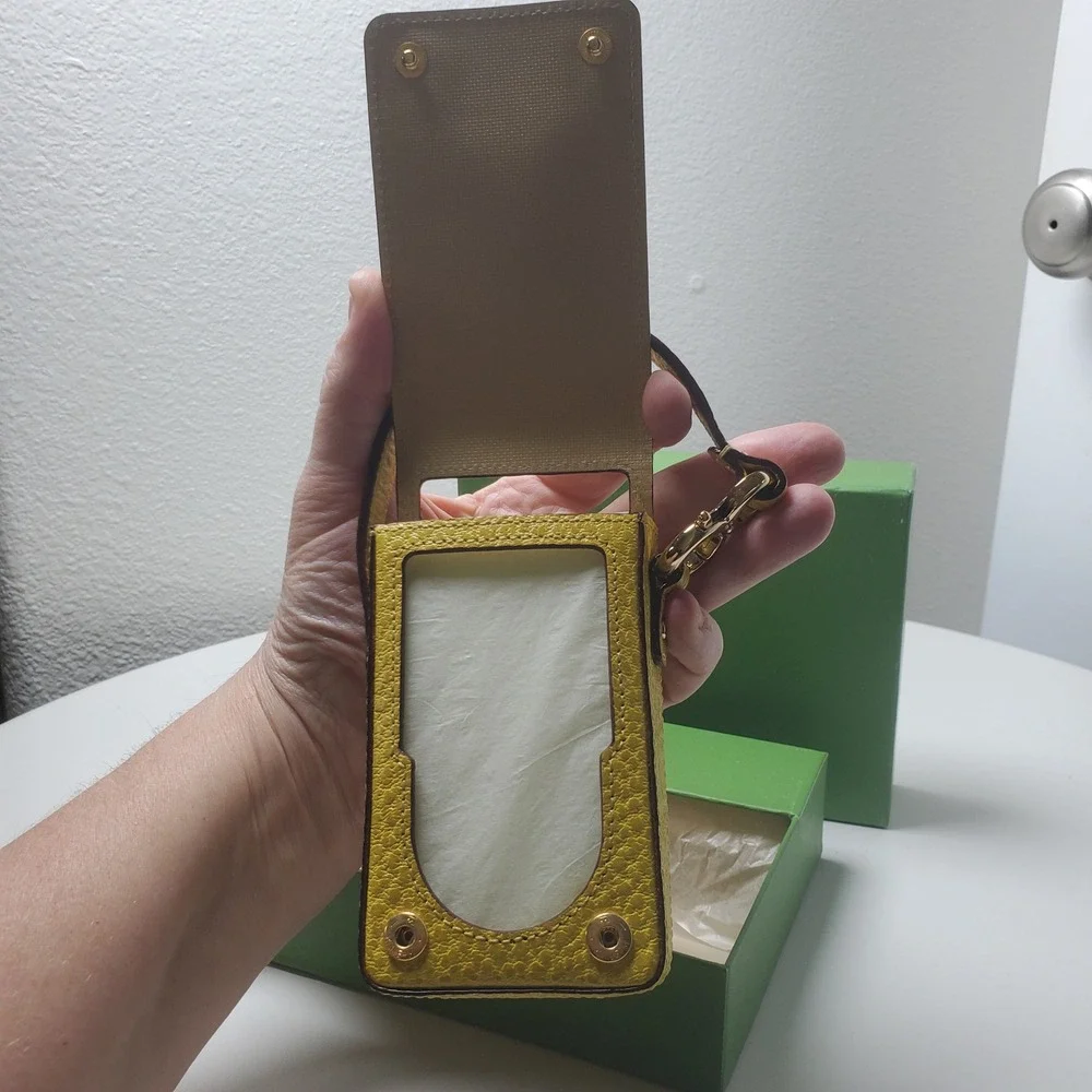 Kate Spade Yellow Pebbled Leather Flip Phone Wristlet Case Gold Hardware NEW NWT